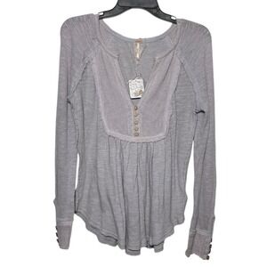 Free People Lavender Henley Babydoll Top Size Small Boho Y2K Indie Linen Blend